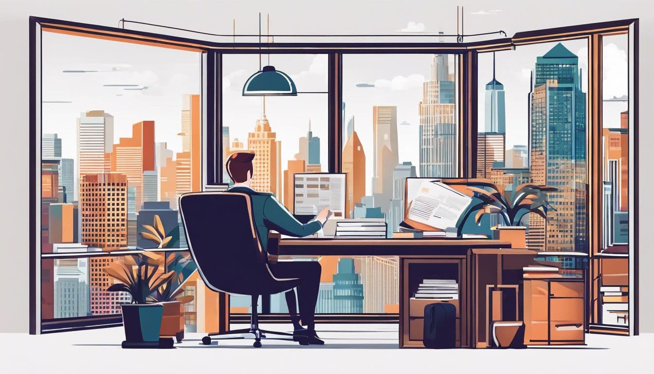 Een bedrijfseigenaar die stadsgezichtfotografie maakt vanaf een netjes georganiseerd bureau.