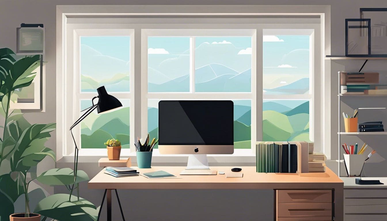 Een ondernemer organiseert financi&euml;le documenten in een opgeruimd thuiskantoor.