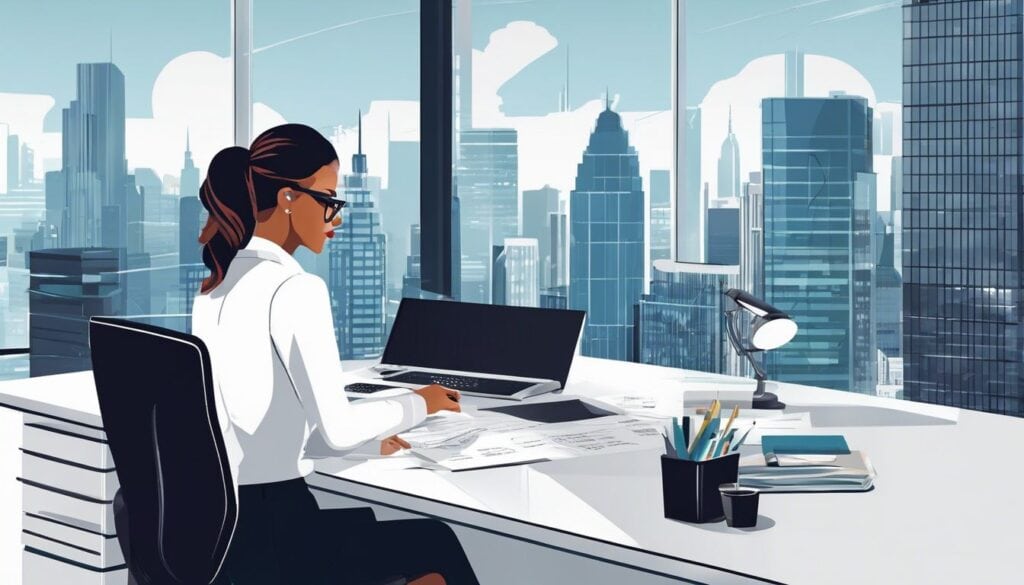 De boekhouder onderzoekt zorgvuldig gegevens in een modern kantoor.