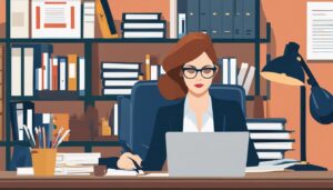 Een vrouw zoekt royalty-vrije administratieve afbeeldingen online.