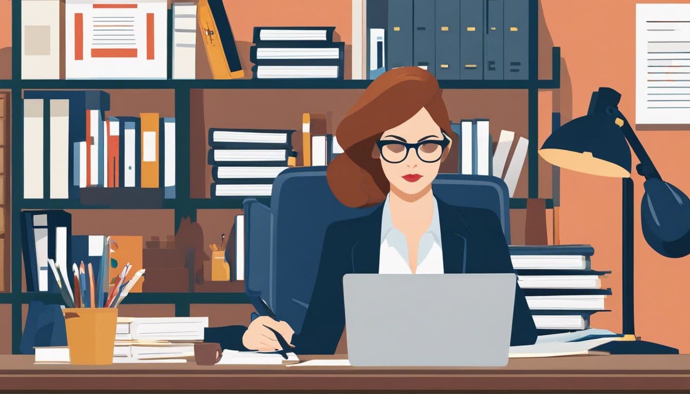 Een vrouw zoekt royalty-vrije administratieve afbeeldingen online.