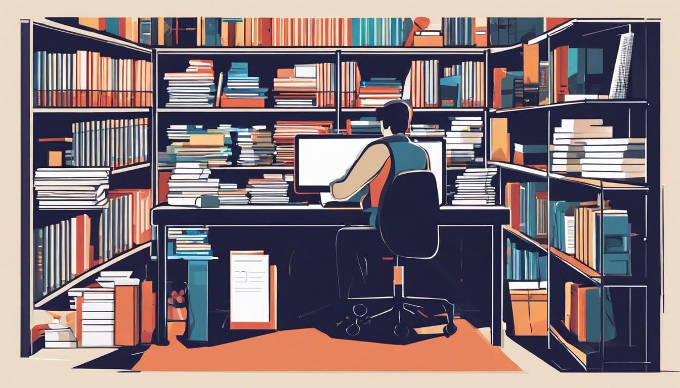 Een persoon ordent en sorteert papieren en bonnetjes op een net bureau.