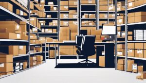 Een logistieke administratieve medewerker organiseert verzenddocumenten in een magazijn.