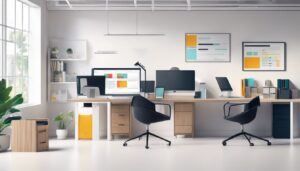 Efficiënte administratieve software voor kinderopvangbeheer op een opgeruimd bureau.