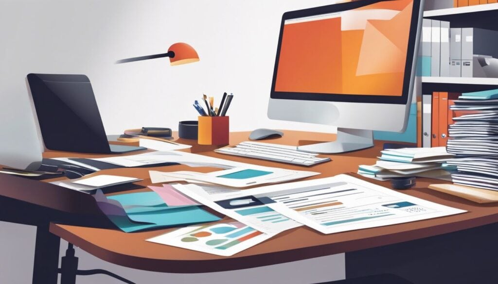 Een persoon organiseert zakelijke facturen en bonnetjes op een net bureau.