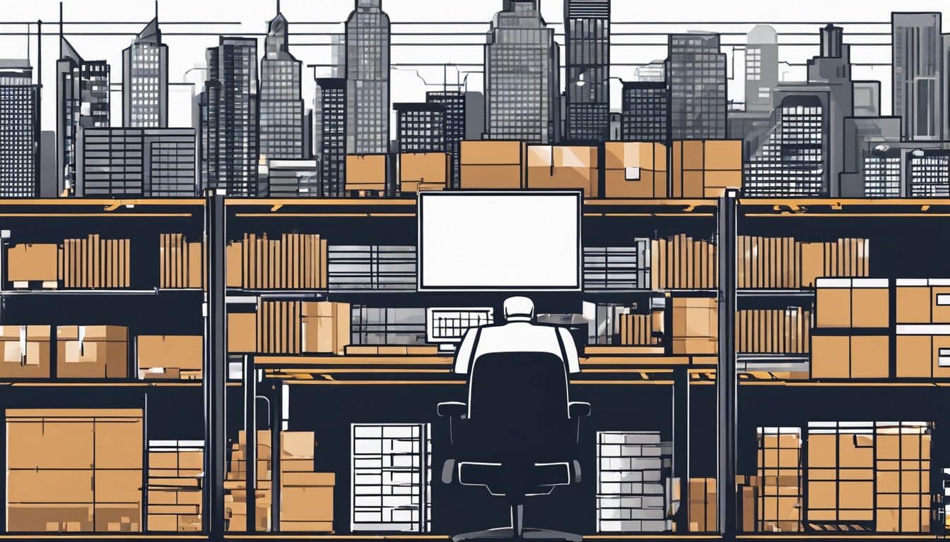 De magazijnmanager controleert voorraad met technologie in stedelijke omgeving.