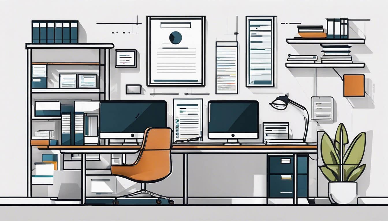 Een strak georganiseerde financiële register in een modern kantoor. Een strak georganiseerde financiële register in een modern kantoor.