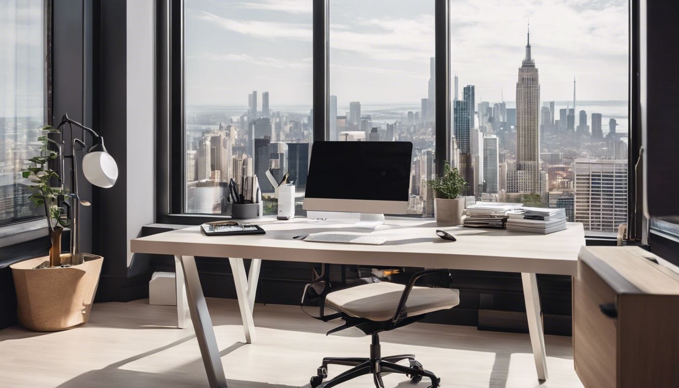 Een modern kantoor bureau met een computer en kantoorbenodigdheden. Een modern kantoor bureau met een computer en kantoorbenodigdheden.