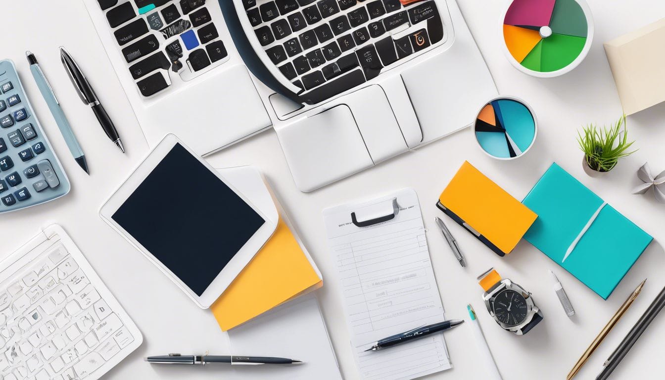 Een georganiseerd bureau met kantoorbenodigdheden straalt productiviteit uit.