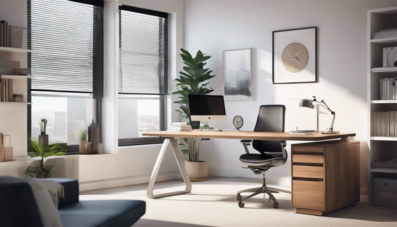 Een zelfstandige accountant werkt comfortabel in een modern thuiskantoor.