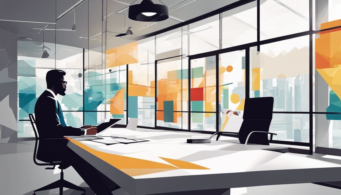 Een persoon die diep nadenkt over een financieel rapport in een modern kantoor.