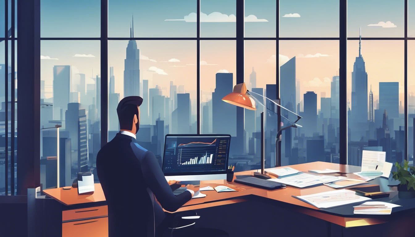 Een professionele accountant werkt aan financiële verslagen in een modern kantoor. Een professionele accountant werkt aan financiële verslagen in een modern kantoor.