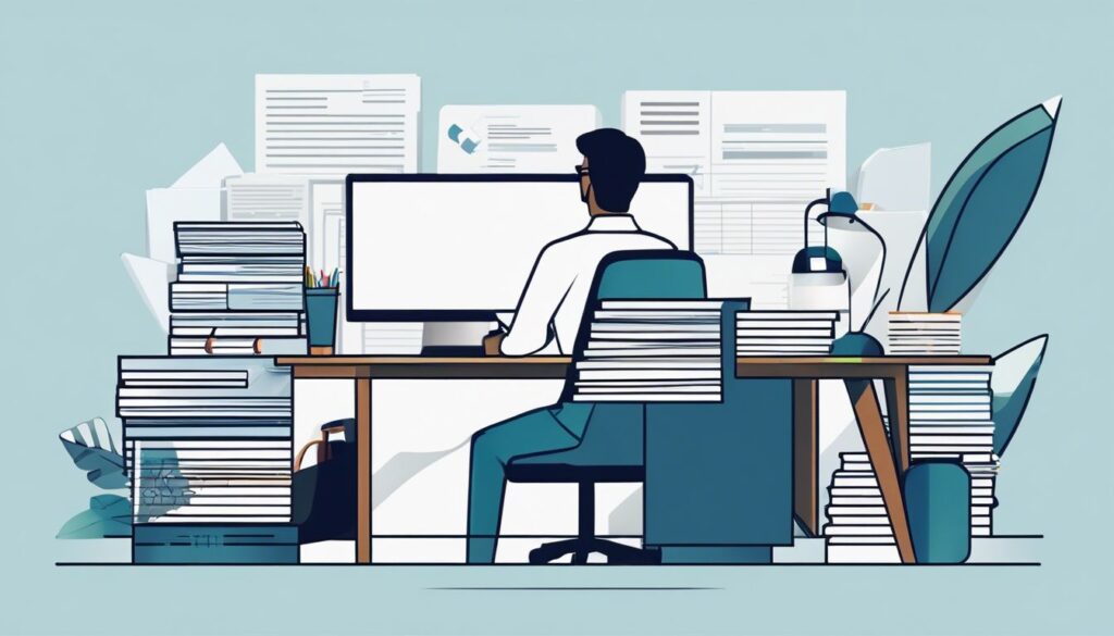 Een bedrijfseigenaar organiseert facturen en bonnetjes op een strak bureau.