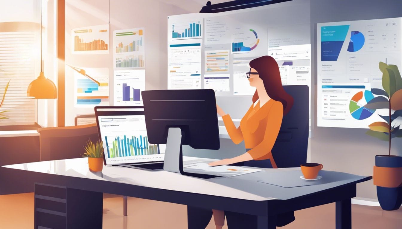 Een moderne kantooromgeving met efficiënte boekhoudsoftware en diverse medewerkers.