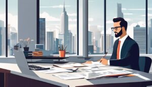 Een professionele accountant analyseert financiën in een modern kantoor.