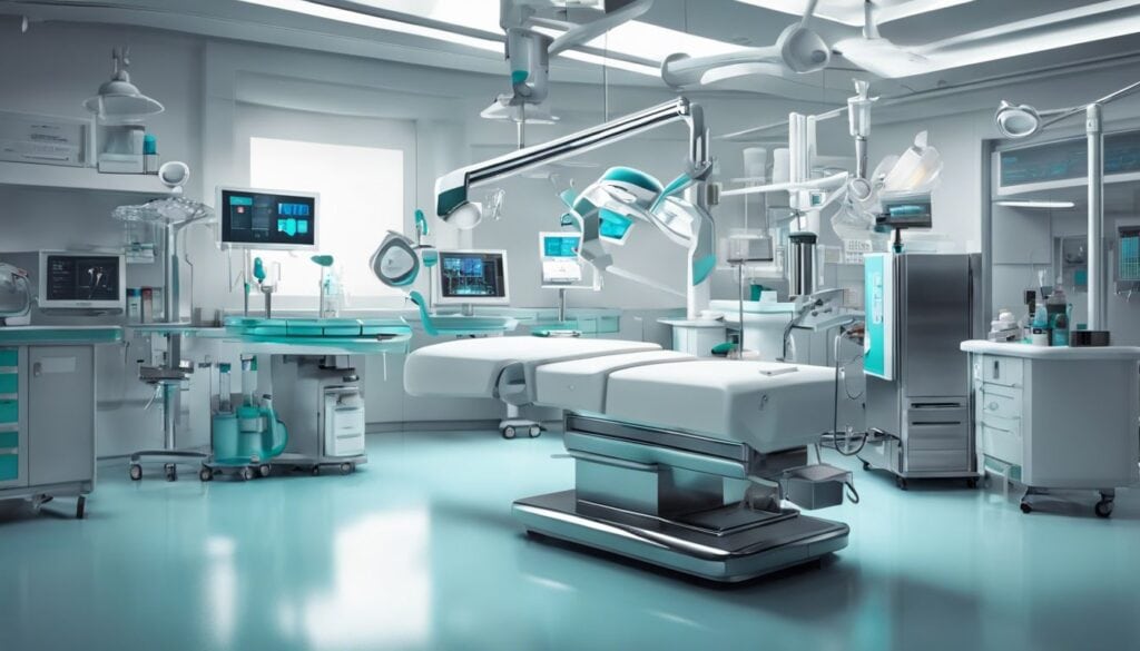 Chirurgische medische instrumenten, zorgvuldig gerangschikt op operatietafel.