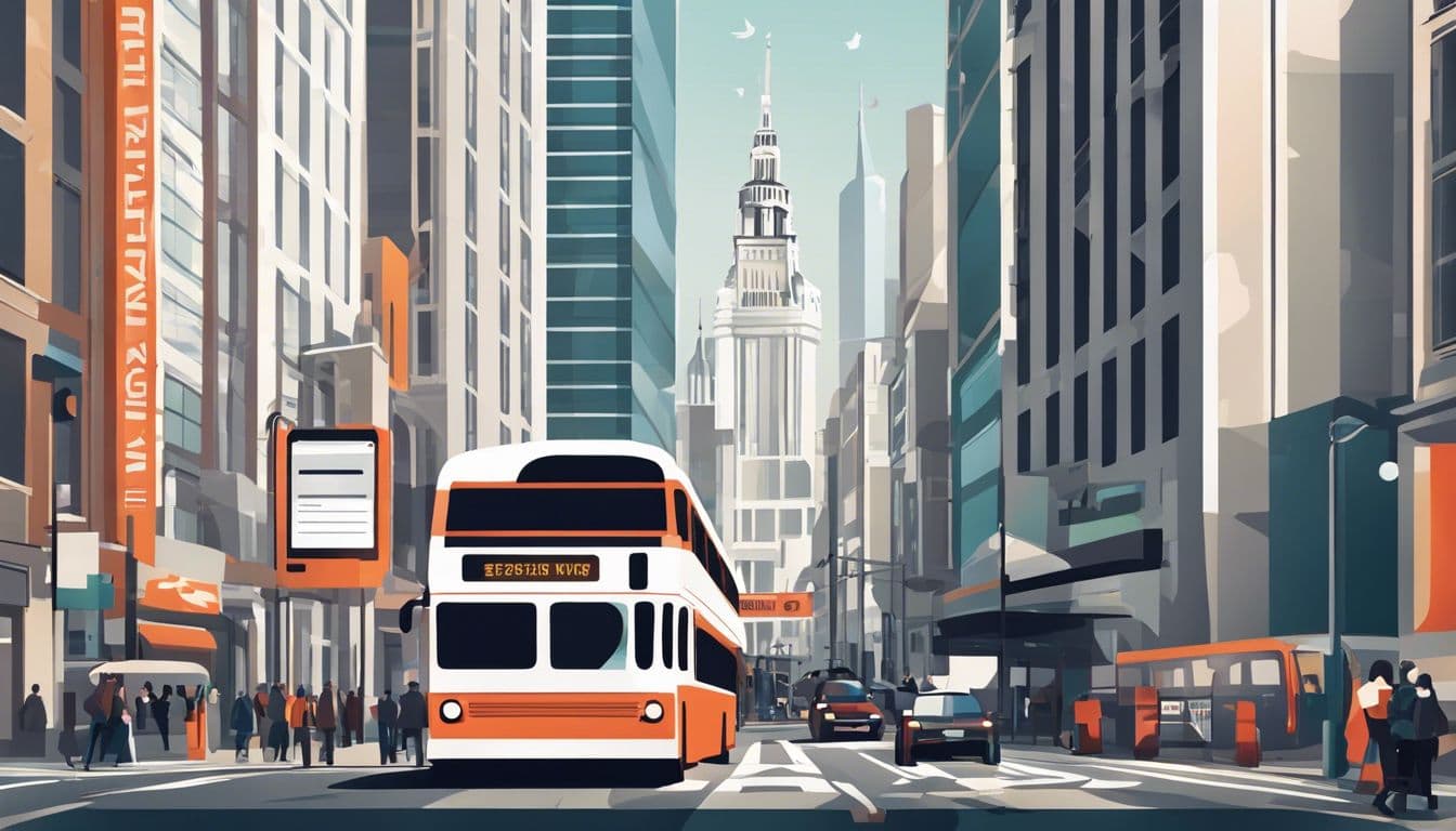 Een buskaartje en een boetenotificatie op een drukke stadsstraat.