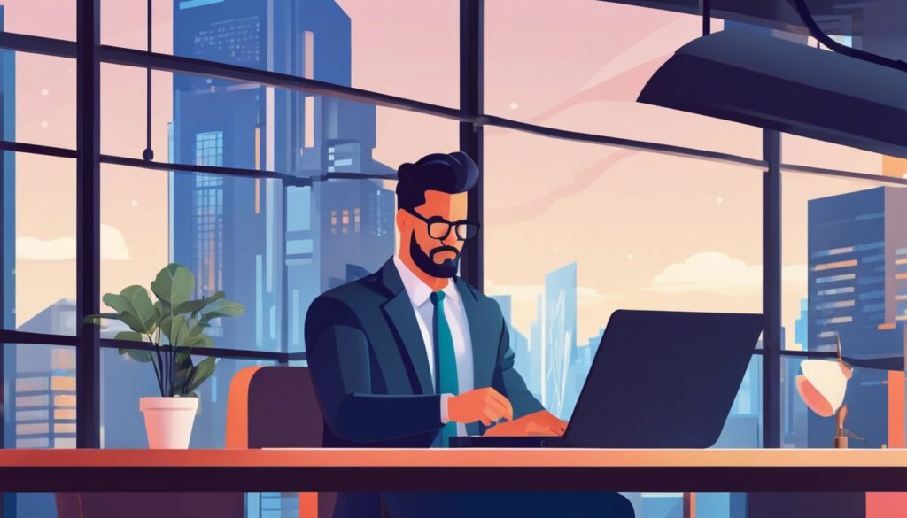 Een bedrijfseigenaar analyseert financiële gegevens op een moderne laptop.