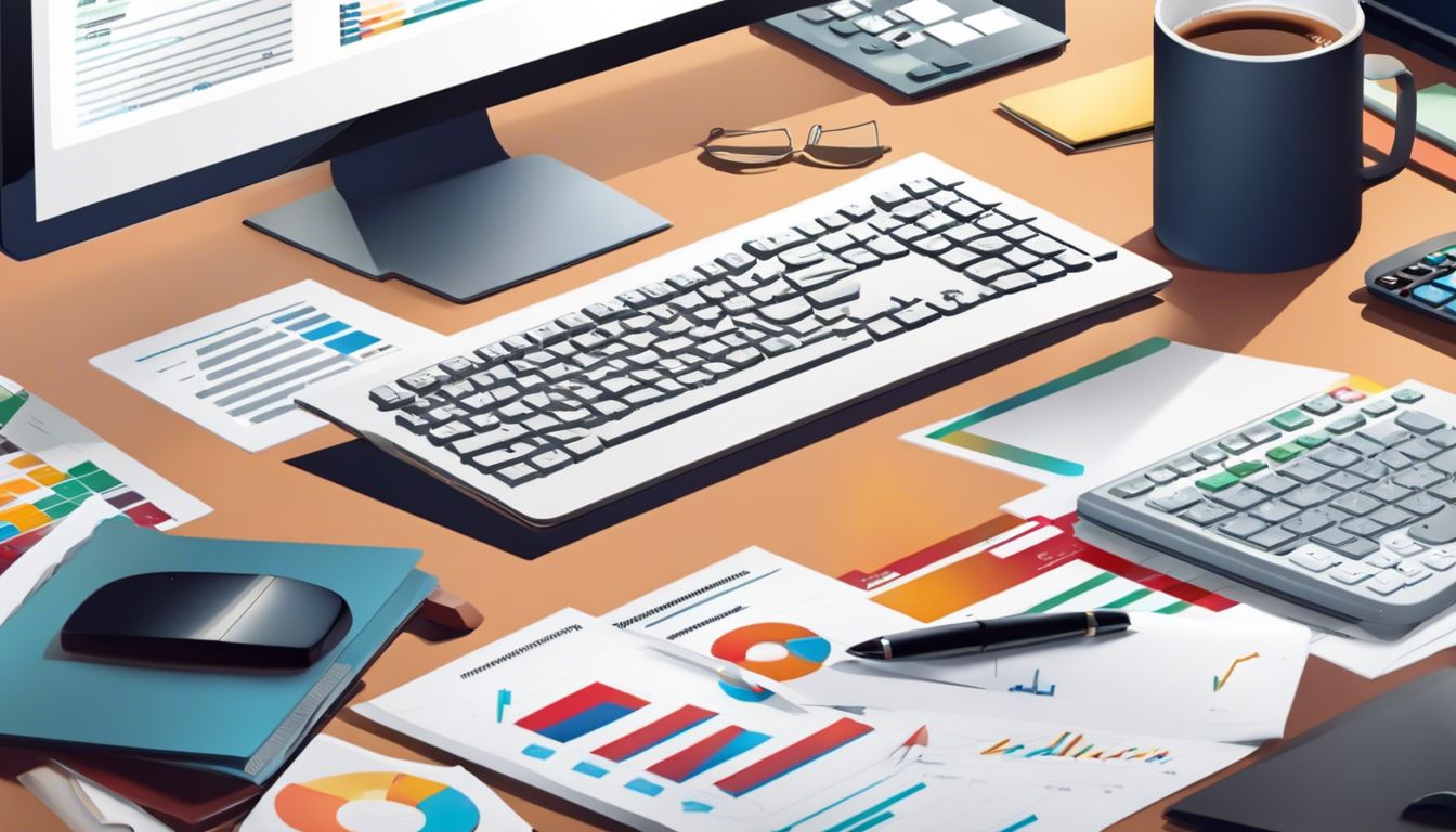 Financiële documenten verspreid op een net bureau met computer en rekenmachine. Financiële documenten verspreid op een net bureau met computer en rekenmachine.