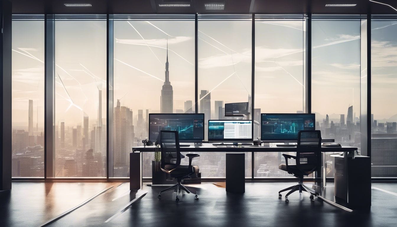 Een geautomatiseerd commercieel management software systeem in een modern kantoor.