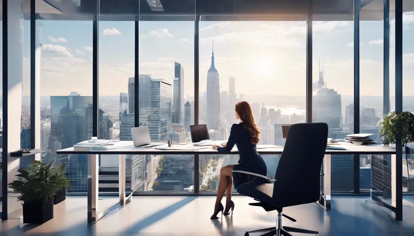 Een zelfverzekerde zakelijke professional analyseert financiële gegevens op kantoor. Een zelfverzekerde zakelijke professional analyseert financiële gegevens op kantoor.