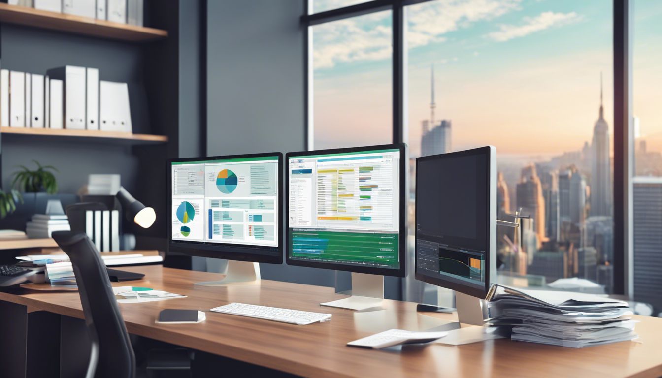 Een georganiseerd, effici&euml;nt en professioneel kantoor met financi&euml;le bestanden op de computer.