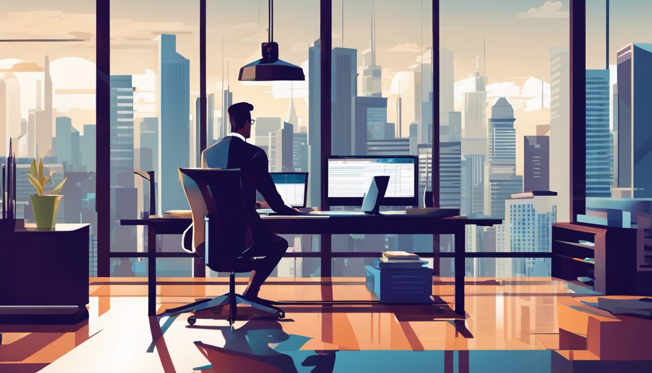 Een zakelijke professional analyseert financiële rapporten in een modern kantoor met uitzicht op de stad. Een zakelijke professional analyseert financiële rapporten in een modern kantoor met uitzicht op de stad.