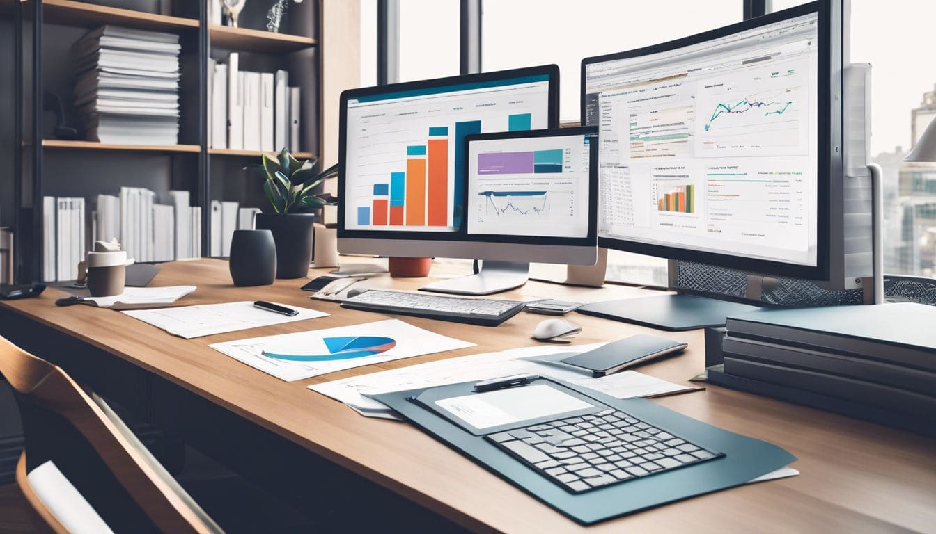 Een professionele en georganiseerde werkruimte met moderne technologie.