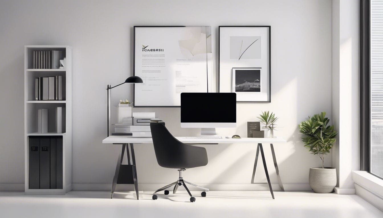 Een modern opgeruimd kantoor met financi&euml;le documenten en een computer.