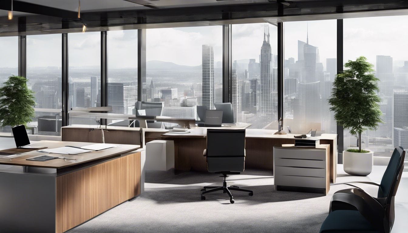 Een zelfverzekerde kantoormanager in een moderne kantooromgeving. Een zelfverzekerde kantoormanager in een moderne kantooromgeving.