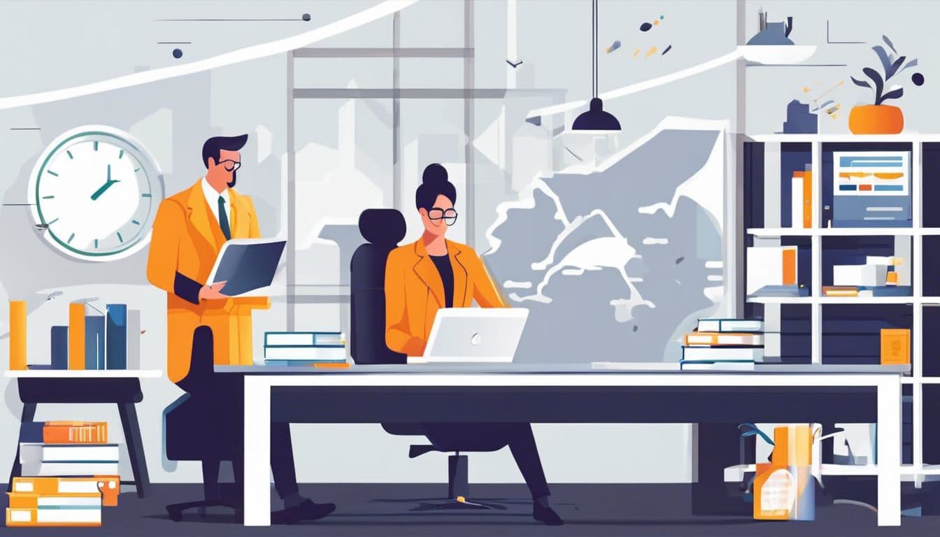 Financi&euml;le gegevens en formulegrafieken op kantoor met stadsgezichtfotografie.