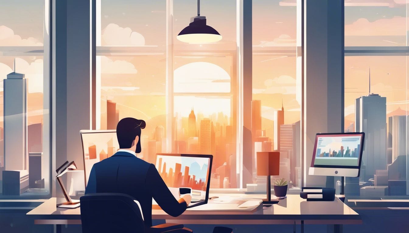 Een persoon die gegevens invoert op een computer in een modern kantoor. Een persoon die gegevens invoert op een computer in een modern kantoor.