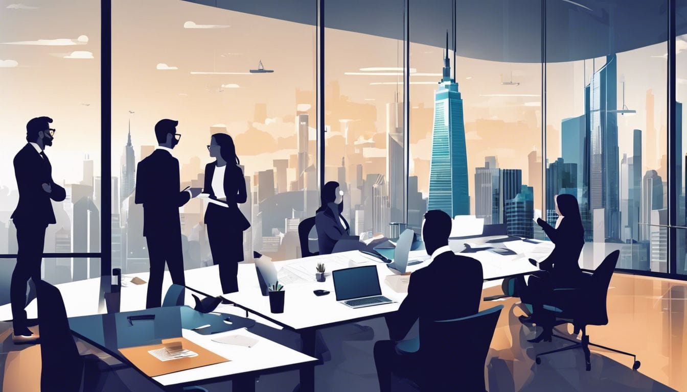 Een groep professionals bespreekt hun taken en verantwoordelijkheden met focus op stadsgezicht.