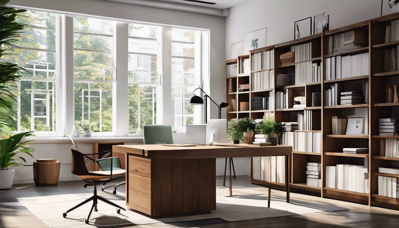 Een persoon organiseert en onderhoudt pgb-documenten in een nette kantooromgeving.