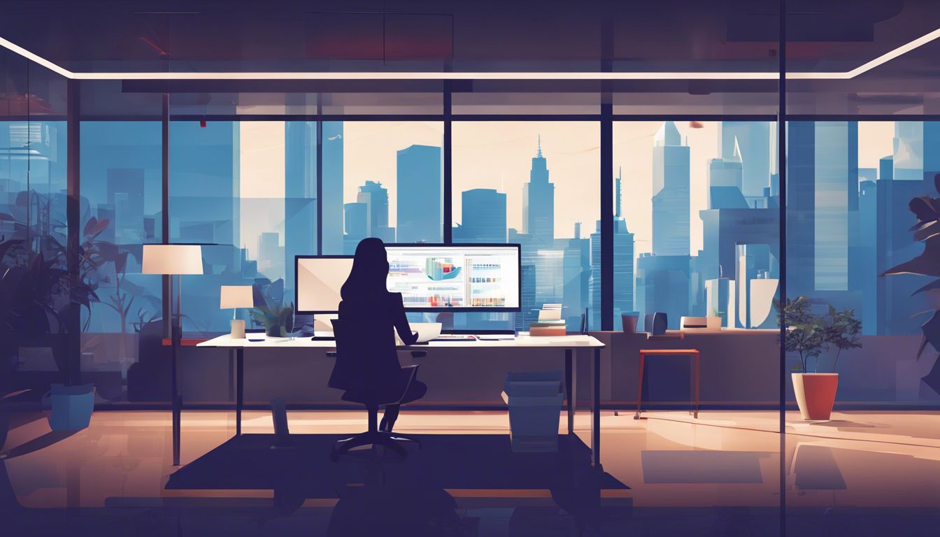Een professionele vrouw zit aan een opgeruimd bureau met efficiënte ERP-software. Een professionele vrouw zit aan een opgeruimd bureau met efficiënte ERP-software.