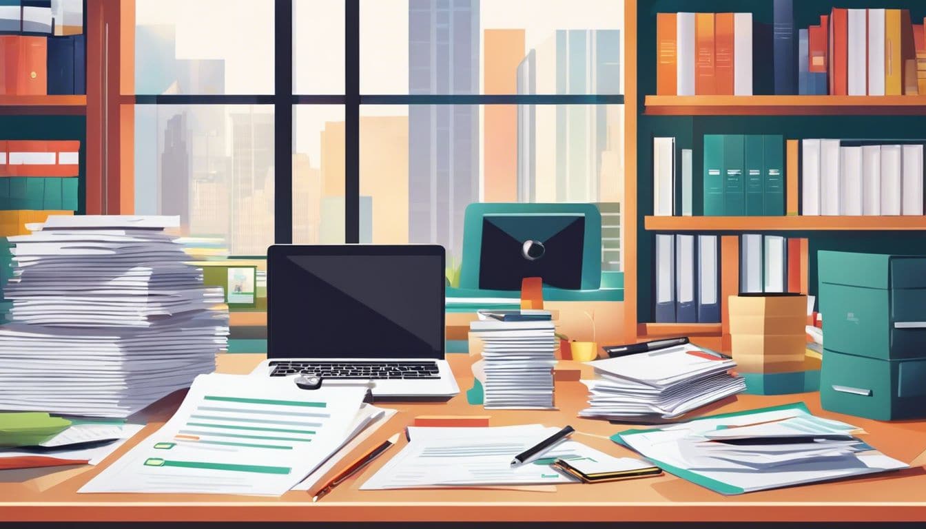 Neatly organized financial documents in een professionele kantooromgeving.