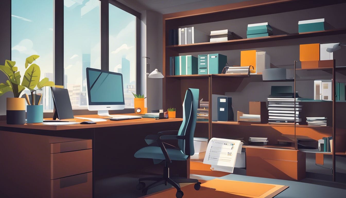 Een opgeruimd en georganiseerd kantoor met moderne meubels en professionele uitstraling.