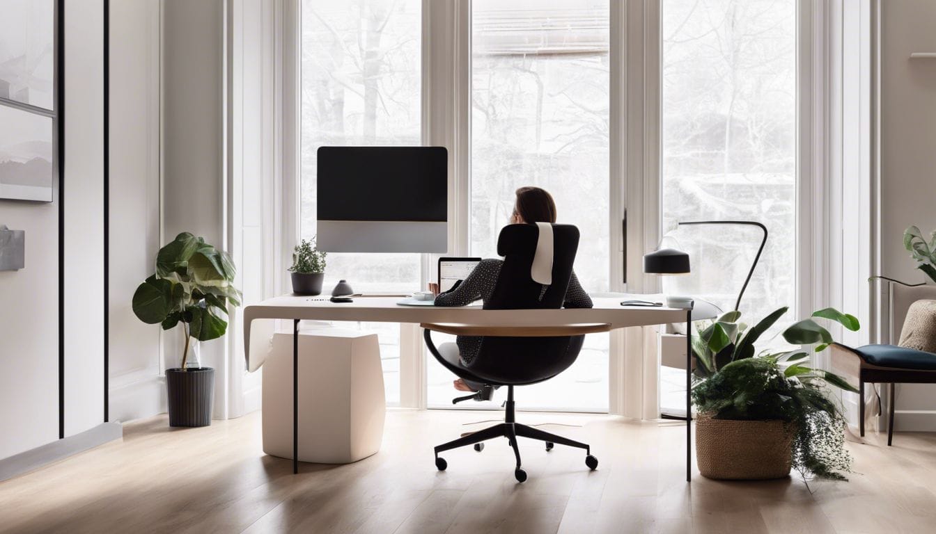 Een freelancer gebruikt een tijdregistratie app op een laptop in een modern thuiskantoor. Een freelancer gebruikt een tijdregistratie app op een laptop in een modern thuiskantoor.