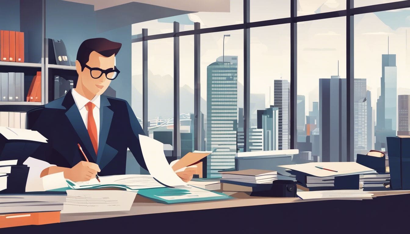 Een professionele accountant onderzoekt financi&euml;le gegevens in een georganiseerd kantoor.
