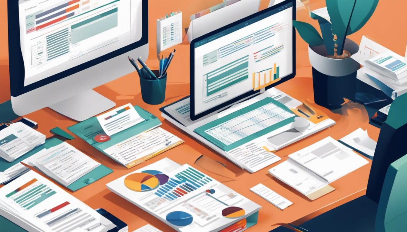 Een persoon gebruikt effici&euml;nt een online boekhoudsoftware in een professionele omgeving.