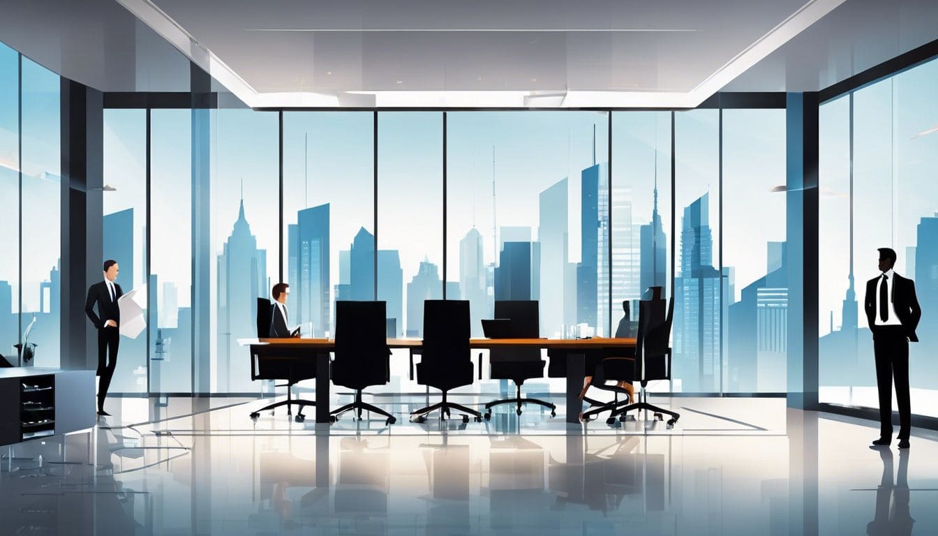 Een zakelijke vergadering van bestuursleden in een moderne conferentieruimte.