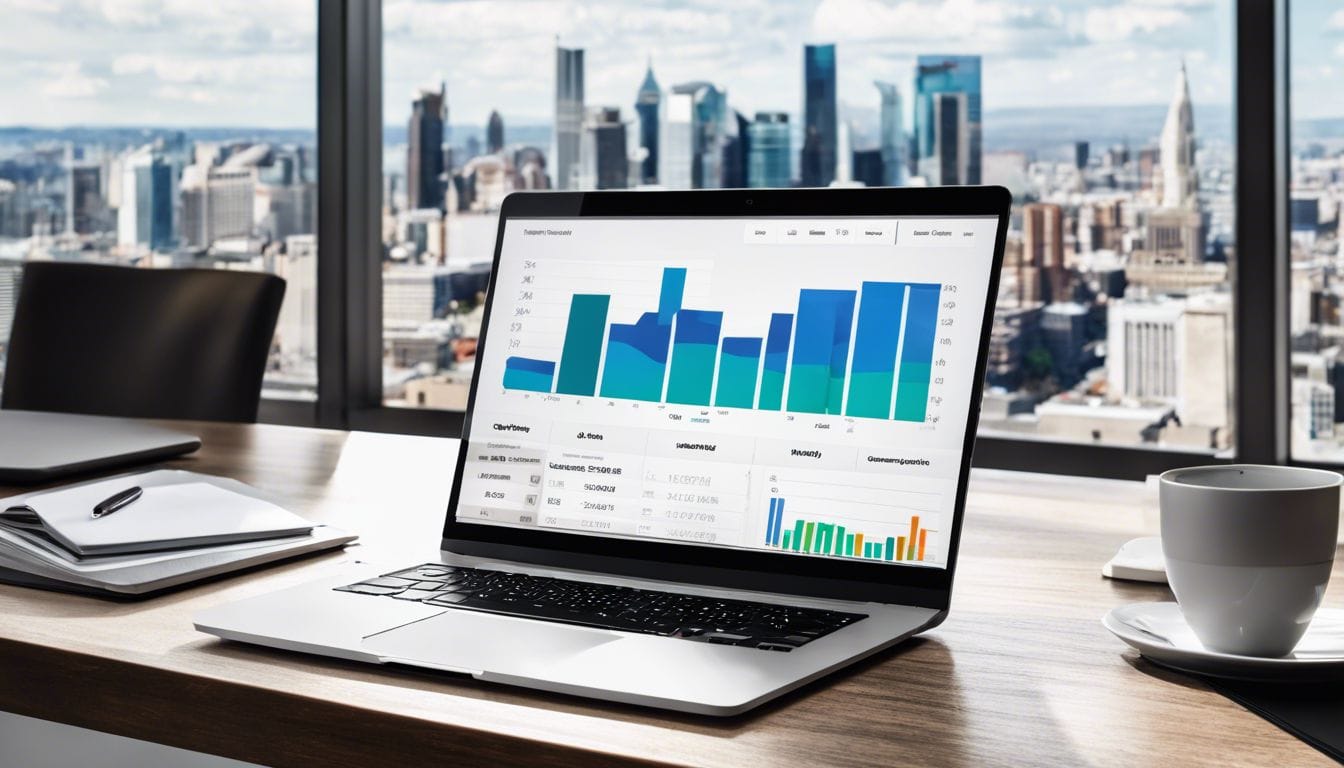 Een open laptop met Exact Boekhoudsoftware in een modern kantoor.