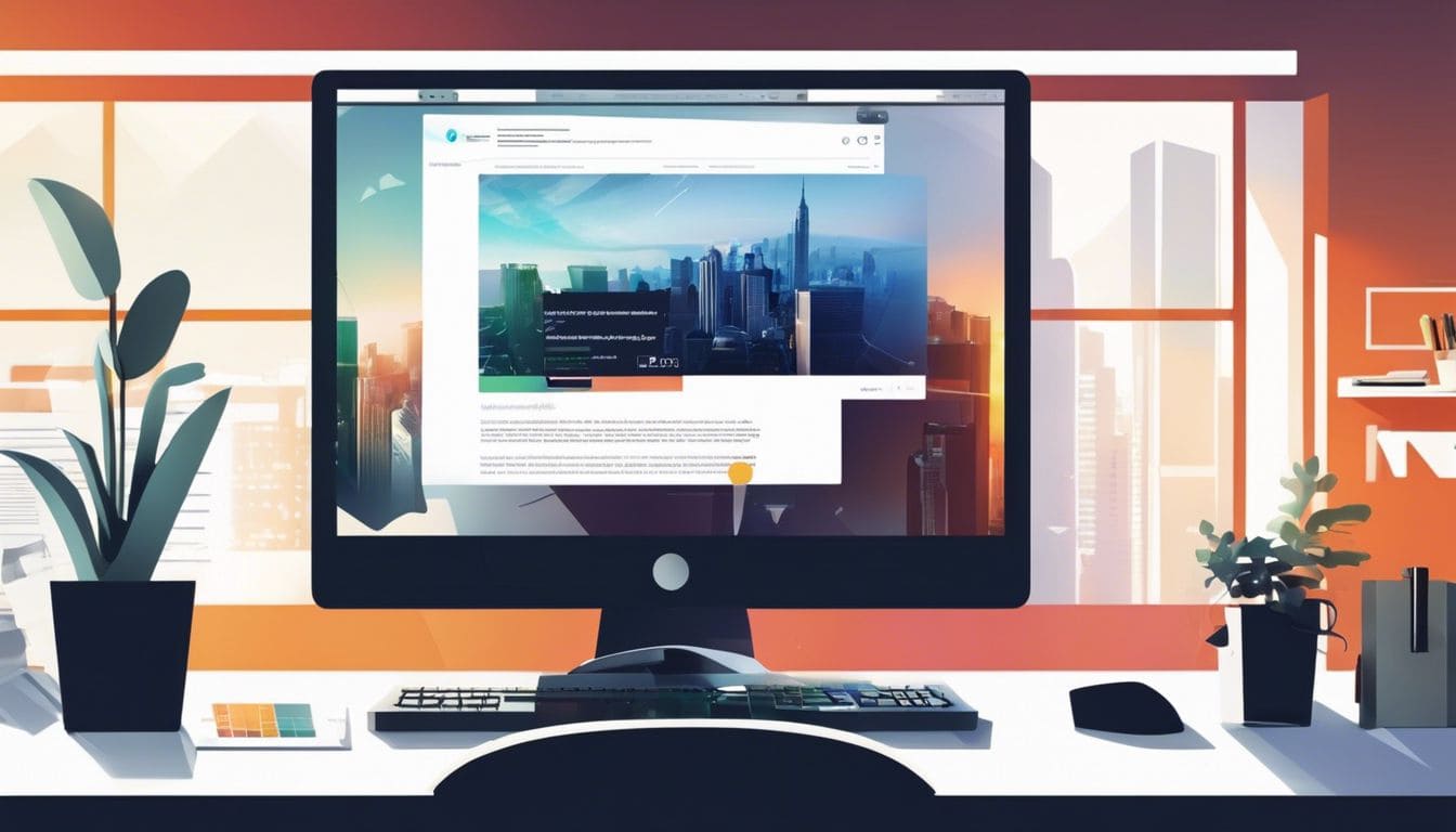 Persoon typt op computer in moderne kantooromgeving. Persoon typt op computer in moderne kantooromgeving.