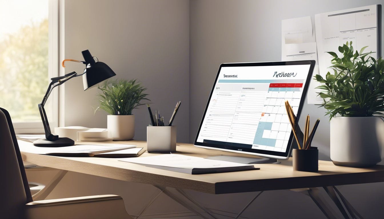 Een schone en georganiseerde kantooromgeving met een efficiënte sfeer. Een schone en georganiseerde kantooromgeving met een efficiënte sfeer.