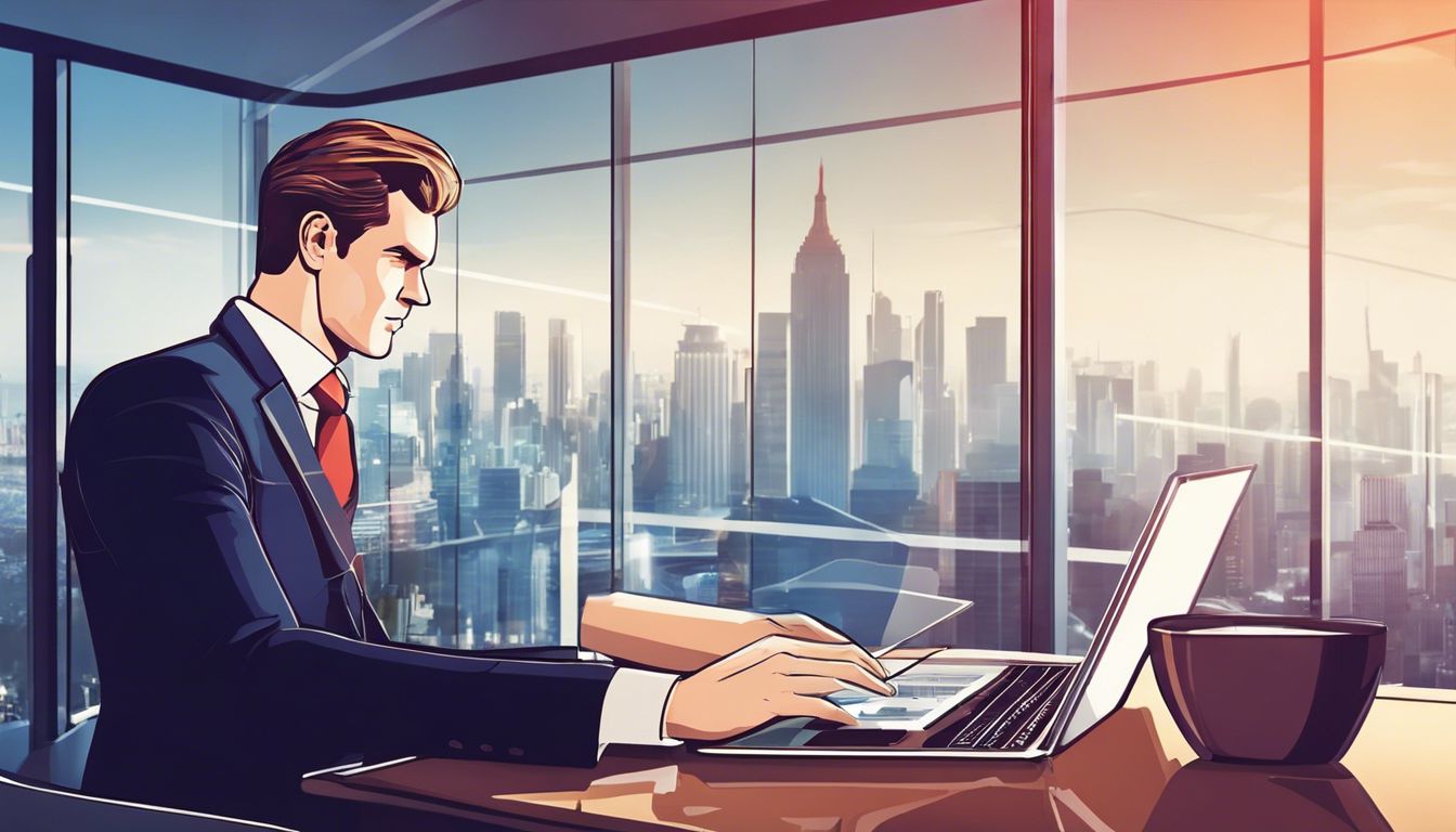 Een zakenman werkt aan een laptop met AFAS-software in een modern kantoor.