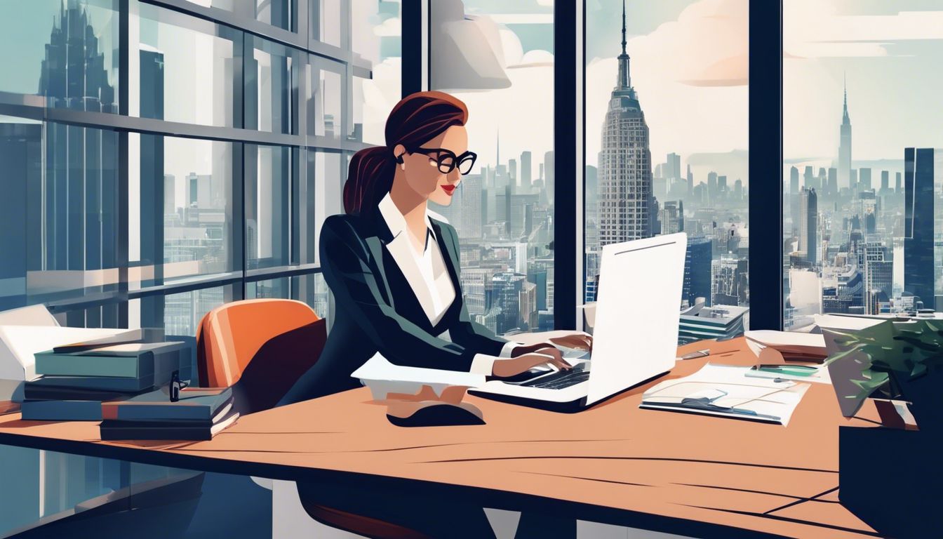Een zakelijke eigenaar maakt gebruik van Flynth Online Boekhouden op een moderne kantoor bureau.