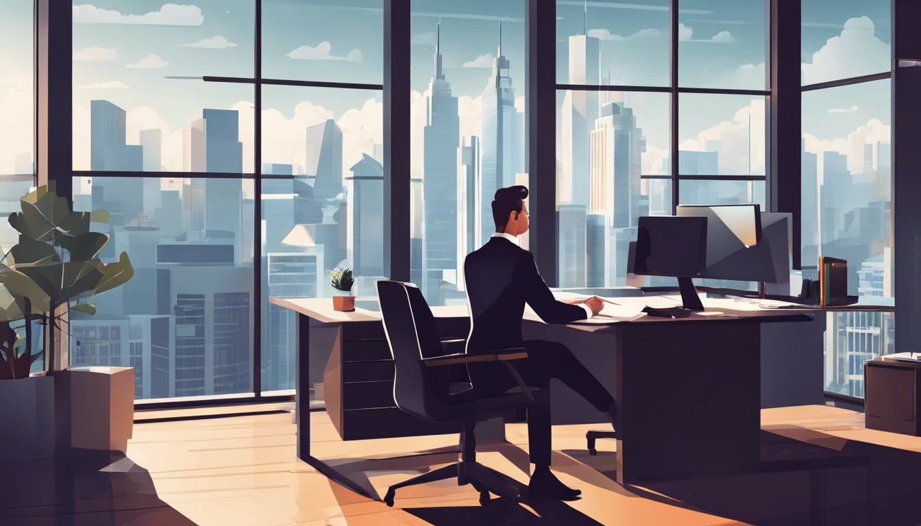 Een professionele accountant analyseert financi&euml;le gegevens in een modern kantoor.