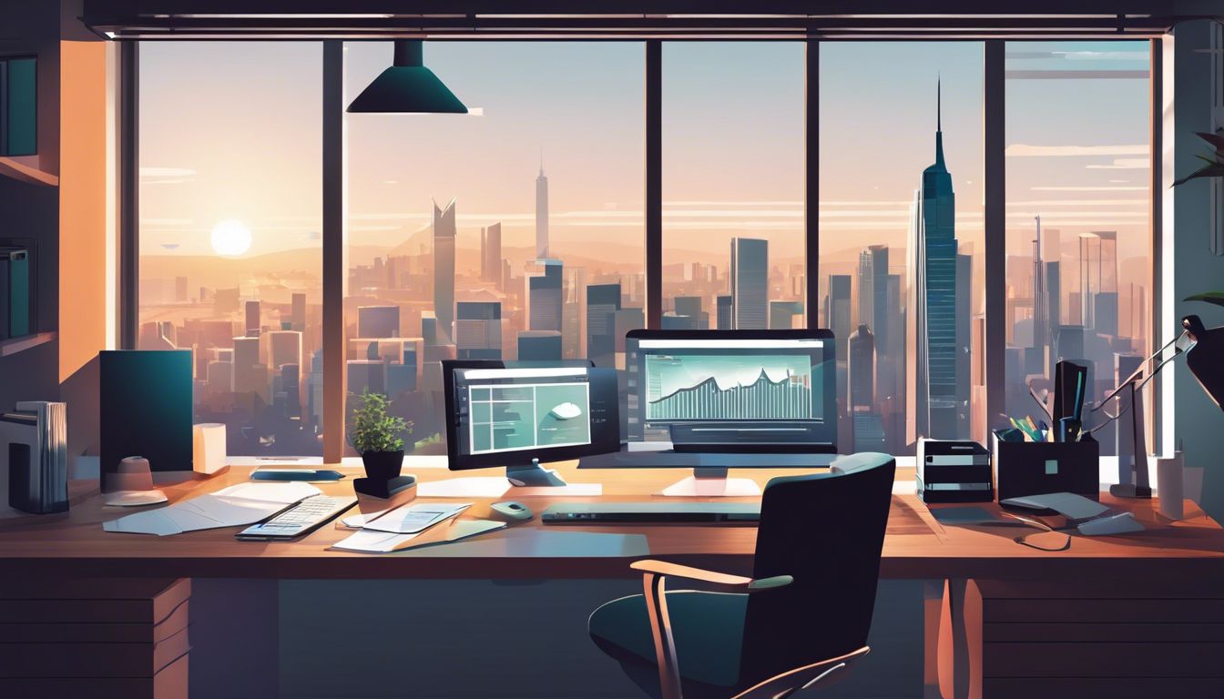 Een persoon gebruikt thuis kantoor boekhoudsoftware in een moderne en stijlvolle werkruimte.