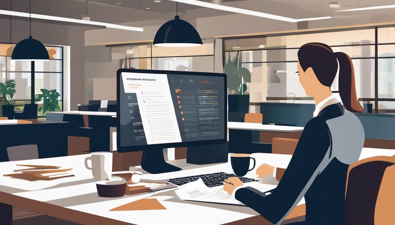 Restaurantmanager bekijkt financiële rapporten in modern kantoor, toont professionaliteit en zelfvertrouwen. Restaurantmanager bekijkt financiële rapporten in modern kantoor, toont professionaliteit en zelfvertrouwen.