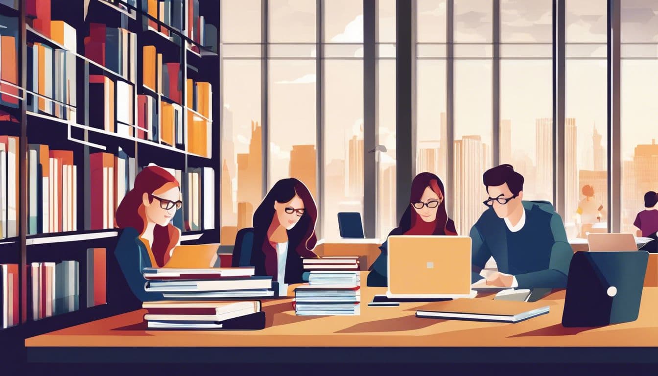 Groep studenten bestudeert accounting boeken in Tilburg University bibliotheek. Groep studenten bestudeert accounting boeken in Tilburg University bibliotheek.